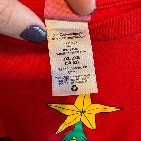 Disney Mickey Mouse Christmas Red Sweatshirt Crewneck Sz 2XL - Picture 4 of 7